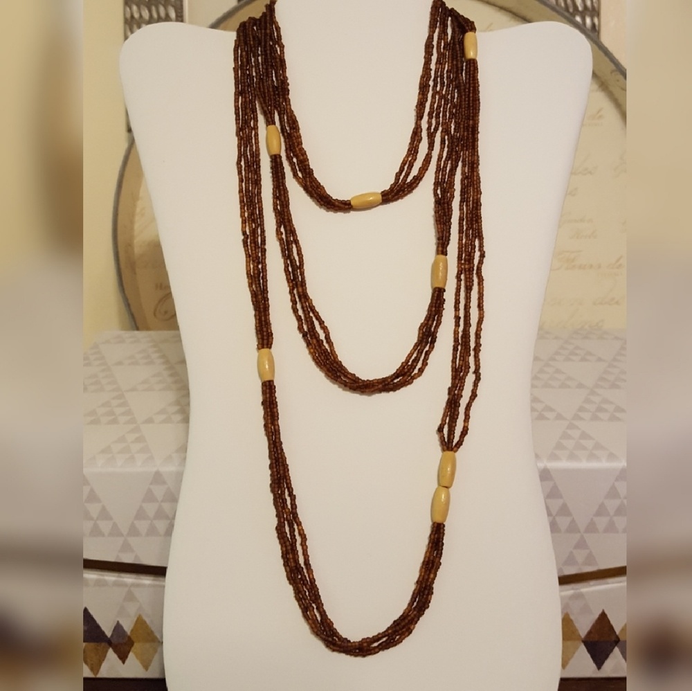 Gorgeous 70's Vintage Seed & Wooden Bead Necklace
